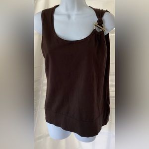 NWT Size Large AUGUST SILK Brown Sleeveless Top with Gold Shoulder Accent